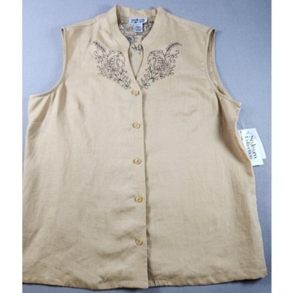 Coastal Cowgirl Tan 100% Linen Vest 16 NWT Western Boho Resort Style & Co